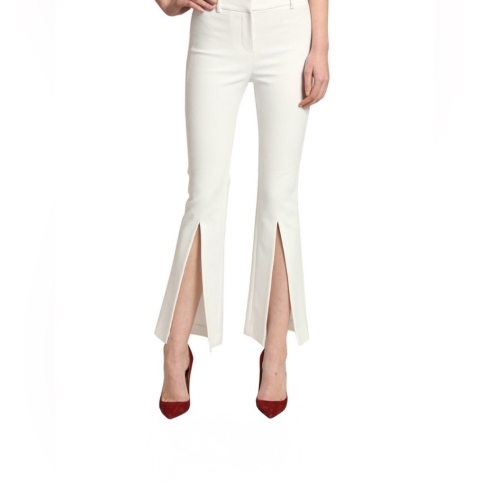 Badgley Mischka White High Waisted Ponte Pants With Front Slit Hem Size 4 NWT